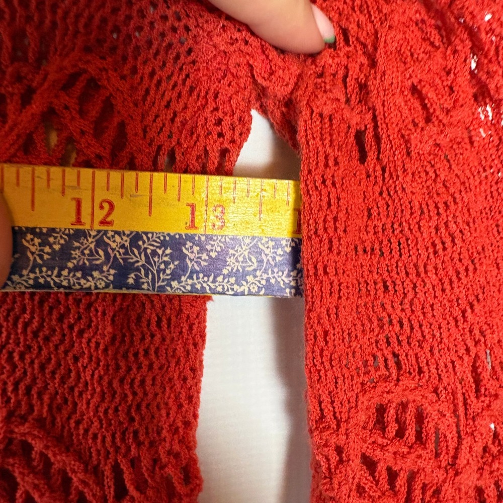 Coral Red Crochet L/S Boho Tunic Top Scalloped Hem Women Small Festival Renfair - Picture 8 of 9